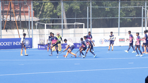 Teams from Le Puducherry and Andhra Pradesh win their respective matches in men's event of the South Zone Sub-junior men's hockey championship in Chennai on Friday. Photo credit: Hockey India