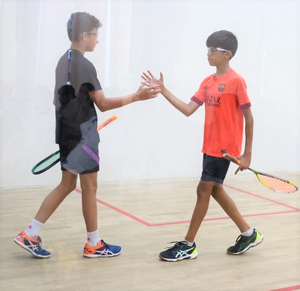 Karnataka’s Parth tames American Samvir Sujan in a first round match of boys' under-15 section of the All India 78th CCI-Western India Slam Squash Championship 2023 in Mumbai on Monday.