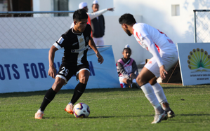 Beneston Barretto scored a late winner to help Mohammedan Sporting beat Hamdhari, FC 1-0 and extend their unbeaten streak to nine games in I-League 2023-24 season at Namdhari Stadium in at Sri Bhaini Sahid, near Ludhiana on Wednesday. Photo credit: AIFF