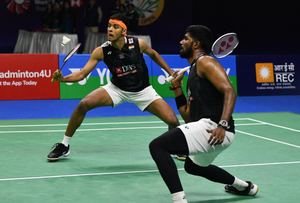 Chirag Shetty and Satwiksairaj Rankireddy pair lose final to reigning World Champions Kang Min Hyuk and Seo Seung Jae from Korea in India Open 2024 badminton tournament in New Delhi on Sunday. Photo credit: BAI