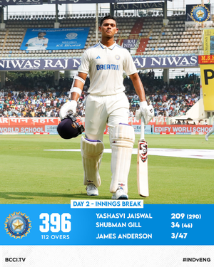 Yashasvi Jaiswal slams career-best 209 as England bowl out India for 396 (Photo Credit: BCCI)