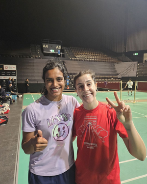 P.V. Sindhu shares off-court smile and friendship with Carolina Marin after the Spanish player wins the women's singles title in the All-England badminton championship in Birmingham. Photo credit: PV Sindhu Instagram