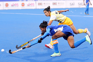 Haryana power past Jharkhand into the final of the 4th Hockey India Senior Women's National Championship 2024 at the Major Dhyanchand Hockey Stadium, Nehru Nagar-Pimpri near in Pune on Friday.  Photo credit: Hockey Maharashtra