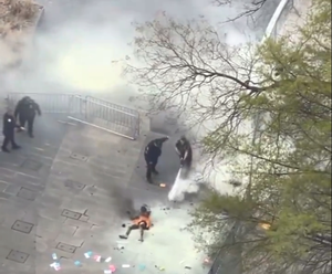 Man into 'conspiracy theories' attempts self-immolation as Trump trial was winding down 1st phase (Lead)