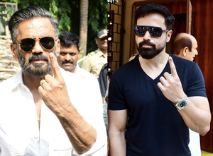 Suniel Shetty posts video before voting; Emraan Hashmi shoots pictures with voters