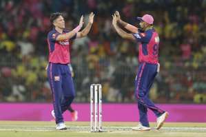 Avesh Khan and Trent Boult pick three wickets each as Rajasthan Royals and restrict Sunrisers Hyderabad to 175/9 in Qualifiers 2 of the Indian Premier League (IPL) 2024 at the M.A. Chidambaram Stadium in Chennai on Friday. IANS Photos
