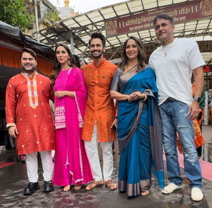 Nikita Dutta, Bhushan Pradhan, Ashwini Bhave visit Siddhivinayak Temple to seek blessings for their Marathi movie 'Gharat Ganpati'
