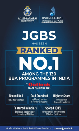 BBA (Hons) Programme of Jindal Global Business School ranked India's First & Best: Outlook-ICARE Rankings 2024