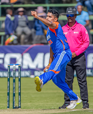 Khaleel Ahmed takes 2-32 as bowlers help India keep Zimbabwe to 152/7 in fourth T20I of the series at the Harare Sports Club in Harare on Saturday. Photo credit: BCCI