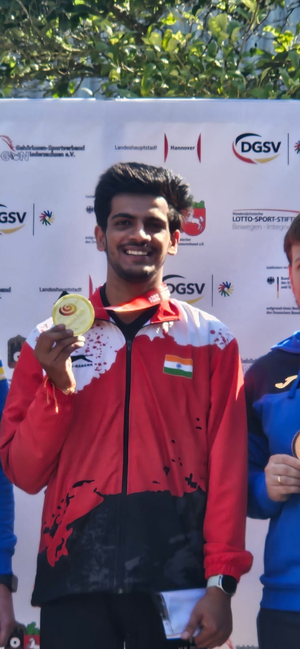 Shourya Saini sets record to win gold in 50m Rifle 3 Positions in the 2nd World Deaf Shooting Championship 2024, being held at Hanover, Germany.  Photo credit: NRAI