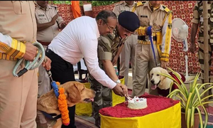 Chennai airport’s CISF bids red carpet farewell to sniffer dog Ceaser on his retirement