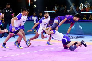 Ashu Malik, Ashish Malik, Yogesh shine as Dabang Delhi K.C. defeated Tamil Thalaivas in a season 11 clash in the Pro Kabaddi League (PKL) at the GMCB Indoor Stadium in Hyderabad on Friday. Photo credit: PKL