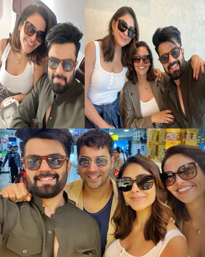 Varun Dhawan, Esha Gupta, Mrunal Thakur, and Maniesh Paul chill together