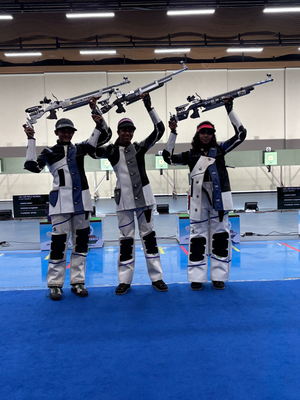 Maharashtra's Ananya Naidu wins women's 10m Air Rifle gold in the 67th National Shooting Championship Competitions (NSCC) (Rifle) at the M.P. State Academy (MPSA) shooting range in Bhopal on Tuesday.  Photo credit: NRAI