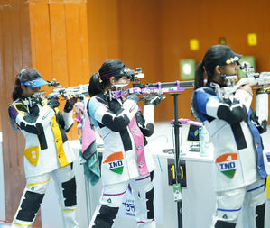 Ramita Jindal shines in women’s 10m Air Rifle qualification event on the opening day of the shooting competitions in the 38th National Games at the Trishul Shooting Range in Dehradun on Wednesday. 