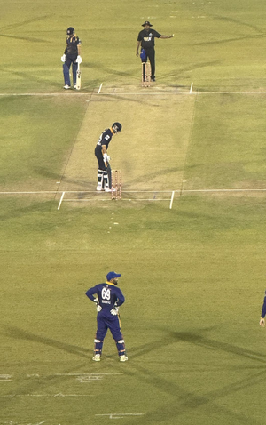 Peter Trego and Rishi Dhawan set up big win for Chattisgarh Warriors over Dubai Giants in  Legend 90 League at the Shaheed Veer Narayan Singh International Cricket Stadium in Raipur on Saturday. Photo credit: 