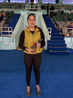 Rhythm Sangwan, Swapnil Kusale and Arya Rajesh Borse emerge victorious in National Shooting Trials for Rifle/Pistol (Group A) at Dr. Karni Singh Shooting Range in the National Capital Region on Wednesday. Photo credit: NRAI