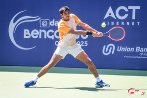 Karan Singh wins all-Indian clash to reach singles main draw of the Bengaluru Open ATP Challenger 125 event at the KSLTA Courts in Bengaluru on Monday. Photo credit: KSLTA