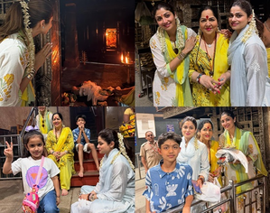 Shilpa, Shamita Shetty offer prayers at Shri Durgaparameshwari Temple