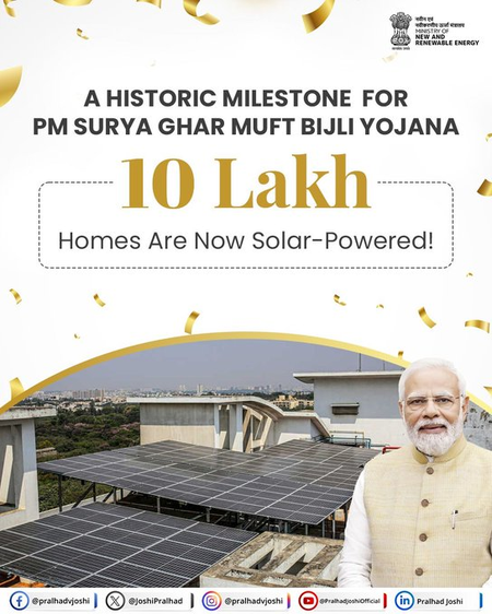 PM Surya Ghar Yojana powers 10 lakh homes in India with solar energy: Centre