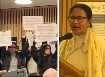 Mamata Banerjee heckled by group of protesting students during speech at Oxford University event