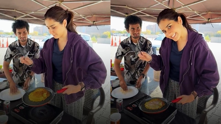 Raashii Khanna dons a chef's hat as she cooks Dal Chilla on set