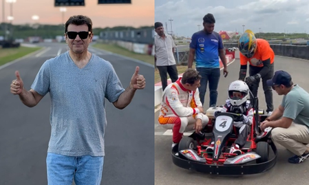 Ajith gives tips to son Aadvik on racing in Go Kart circuit in Chennai 