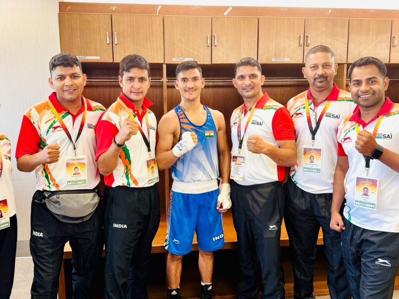 Sanju dominates Japan’s Kokufu to reach quarterfinals in 60kg at the 4th Thailand Open International Boxing 2025 in Bangkok on Saturday. 