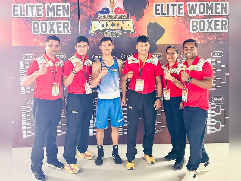 Pawan Bartwal storms into quarters with dominant 5-0 win in men's 55kg category at the 4th Thailand Open International Boxing Tournament in Bangkok on Sunday. Photo credit: BFI