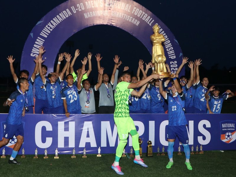 Delhi come back from two goals down to defend title in extra time in the final of Swami Vivekananda Men’s U-20 National Football Championship at the Ramakrishna Mission Ashrama Ground Narainpur (Chhattisgarh) on Tuesday. Photo credit: AIFF
