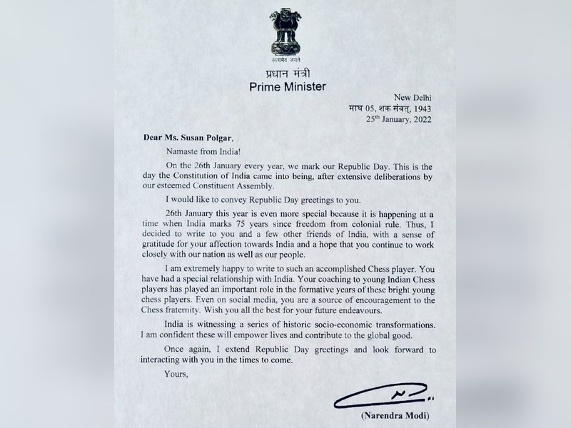 Chess great Susan Polgar recalls PM Modi’s letter honouring her role in shaping Indian chess