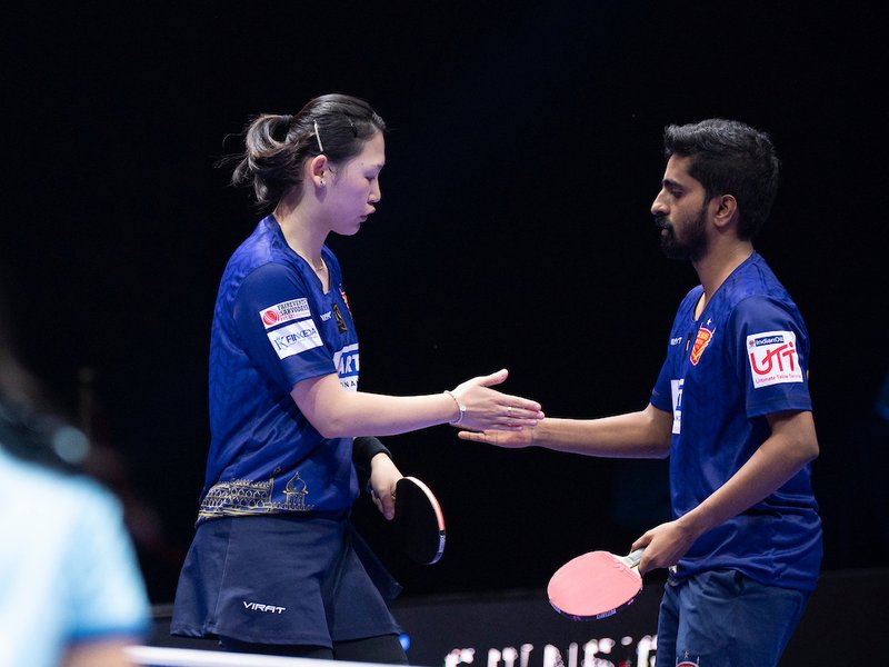 Diya Chitale guides Dabang Delhi to last gasp win over Kolkata ThunderBlades in the Ultimate Table Tennis (UTT) 2025 in Ahmedabad on Friday. Photo credit: UTT