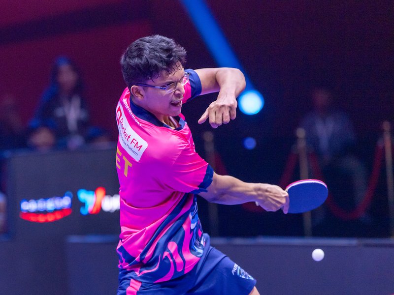 Jeet Chandra stuns Ricardo Walther to power Jaipur Patriots past Ahmedabad SG Pipers in Ultimate Table Tennis Season 6 in Ahmedabad on Saturday. Photo credit: UTT
