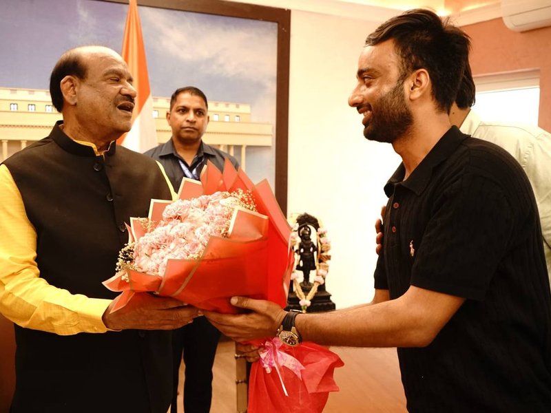 International taekwondo athlete Danish Manzoor meets Lok Sabha Speaker Om Birla in New Delhi.