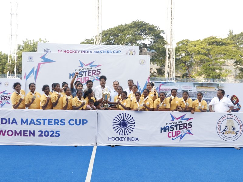 Odisha win women's title, TN lift men's crown in inaugural edition of the 1st Hockey India Masters Cup 2025 at the Mayor Radhakrishnan Hockey Stadium in Chennai, on Friday. Photo credit: Hockey India