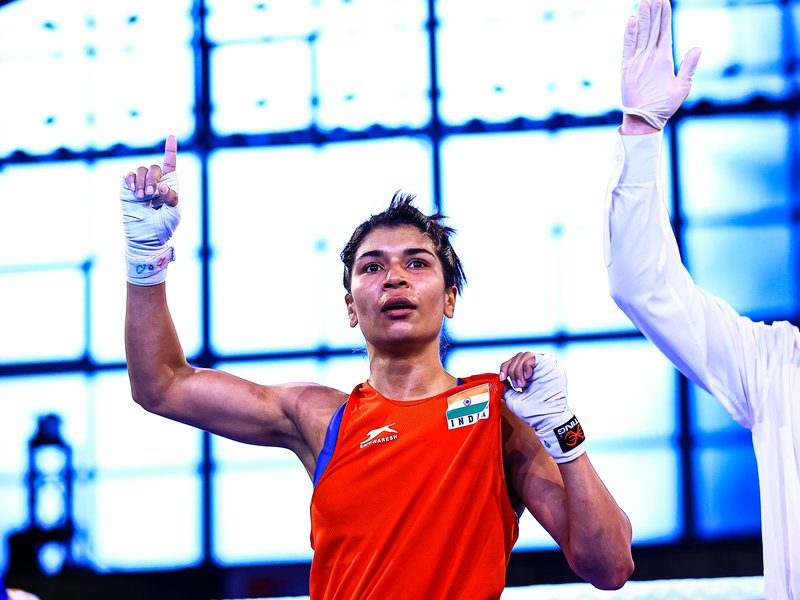 Two-Time World Champ Nikhat Zareen starts in style; Anjali stuns Manisha Moun in the Elite Women’s Boxing Tournament at the Saroornagar Indoor Stadium in Mumbai on Saturday. Photo credit: BFI