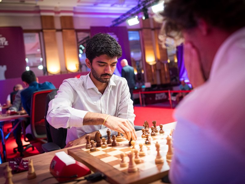 World Champion Gukesh stuns Magnus Carlsen in rapid section of Grand Chess Tour's SuperUnited Rapid & Blitz Croatia in Zagreb; grabs sole lead after sixth round. Photo credit: Grand Chess Tour/X