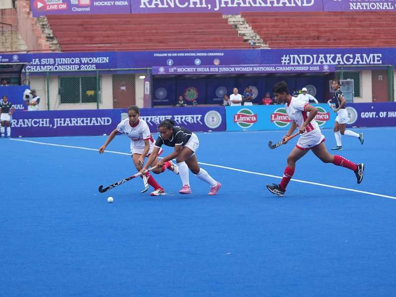 Haryana v Odisha and Mizoram v Jharkhand in the semifinals of the 15th Hockey India Sub Junior Women National Championship 2025 at the Marang Gomke Jaipal Singh Astroturf Hockey Stadium in Ranchi, Jharkhand, on Friday. Photo credit: 
