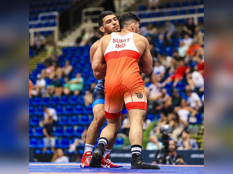 Sumit wins silver as Indian Greco-Roman wrestlers make significant improvement in Budapest, Hungary, on Sunday.  Photo credit: UWW