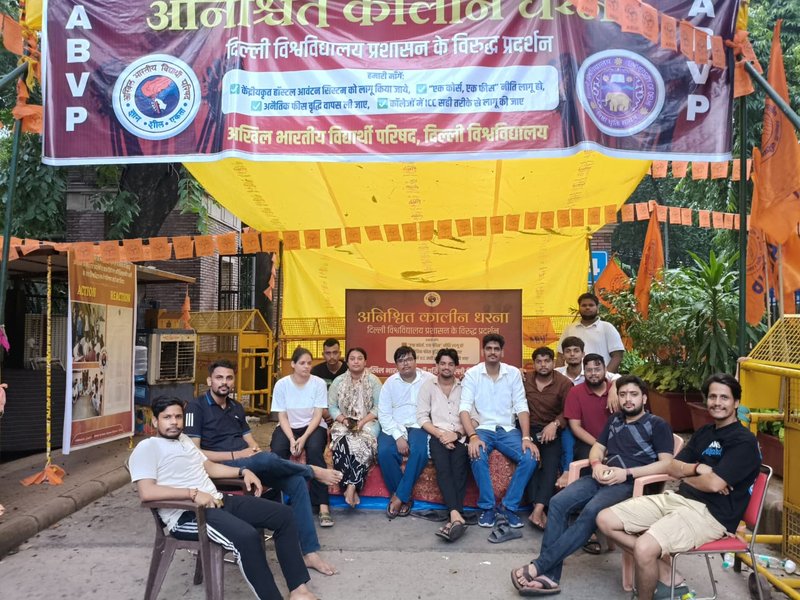 ABVP's indefinite protest at Delhi University enters sixth day