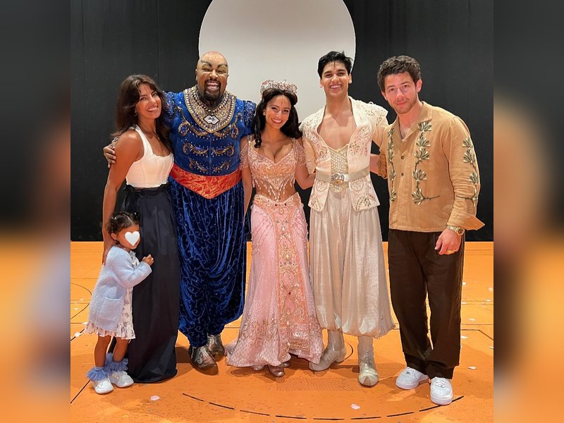 Malti plays with a lamp as parents Priyanka, Nick take her for ‘Aladdin’ Broadway show