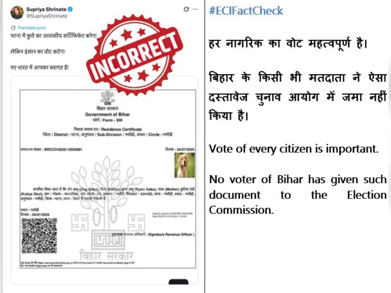 ECI debunks viral claim of dog listed as voter in Bihar, labels it ‘fake and incorrect’ (Photo Source- ECI X account)
