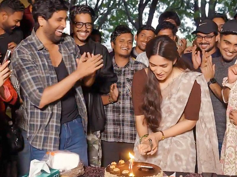 Mrunal Thakur surprised with a pre-birthday celebration on the set of Adivi Sesh's 'Dacoit’