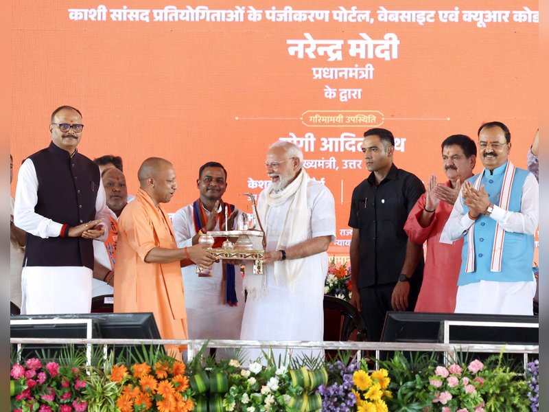 Varanasi: UP CM gifts PM Modi unique ‘Shivling’ crafted in GI-tagged Kashi art