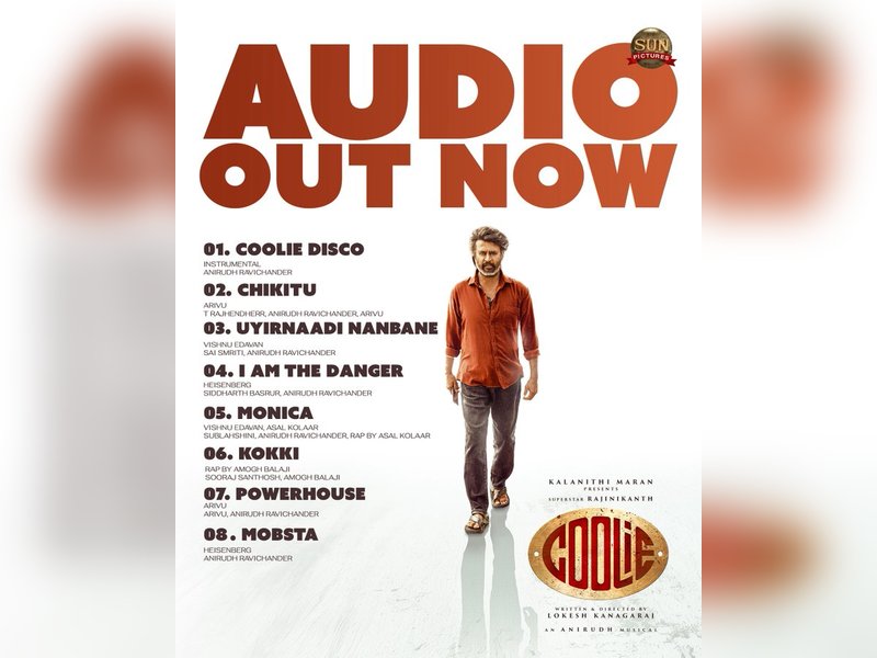 Complete audio of Rajinikanth's 'Coolie' released ( Photo Credit: Sun Pictures X)