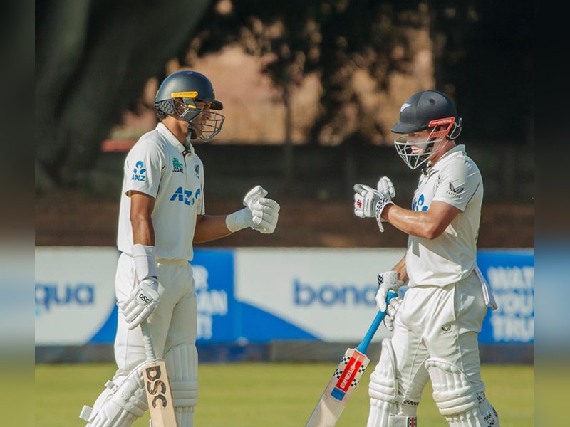 Rachin Ravindra, Devon Conway, and Henry Nicholls scored centuries to help New Zealand pile misery on listless Zimbabwe on the second day of the second Test at Queens Sports Club in Bulawayo on Friday. Photo credit: BLACKCAPS/X