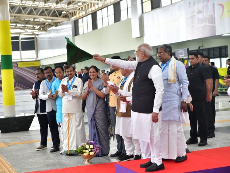 PM Modi purchases Metro ticket, flags off Yellow Line Services in Bengaluru