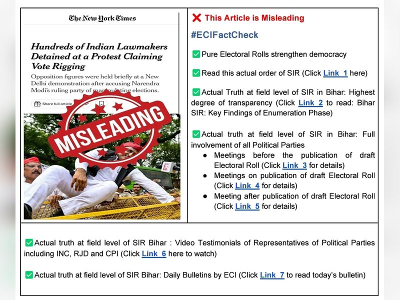 ‘Misleading’: ECI on NYT report on Opposition parties' claims over voter list manipulation