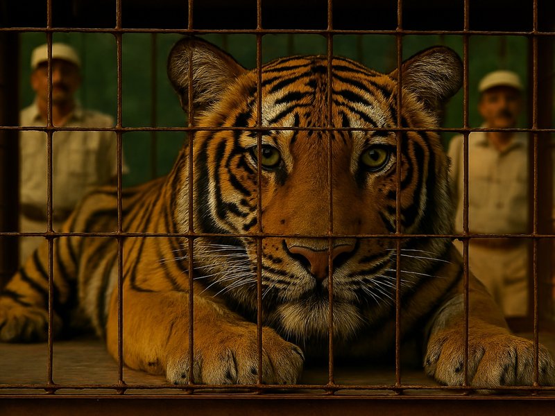 Bihar: Tiger captured in Bagaha after farmer’s death; to be shifted to Patna zoo