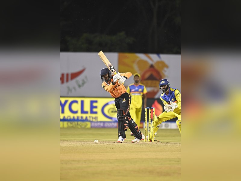 Hubli Tigers ride on Prakhar Chaturvedi’s fireworks to down Mysore Warriors by seven wickets in the Maharaja Trophy KSCA T20 in Mysore on Saturday. Photo credit: KSCA
